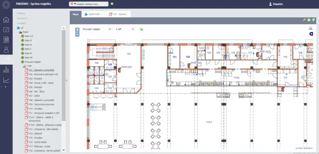EIRA software pro správu majetku umožňuje vizualizovat umístění majetku v půdorysu i mapách