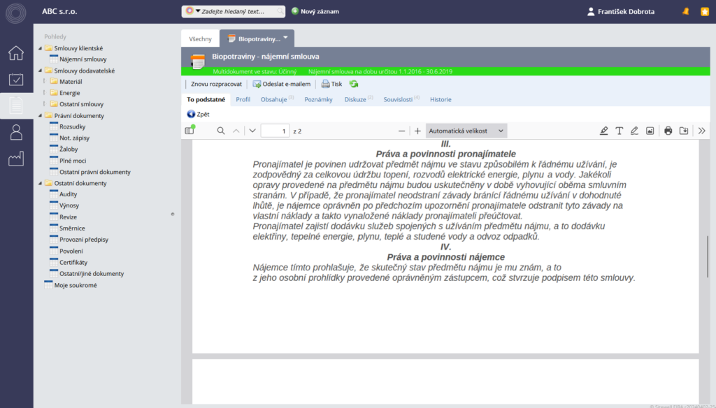Software pro evidenci smluv obsahuje integrovanou prohlížečku PDF souborů