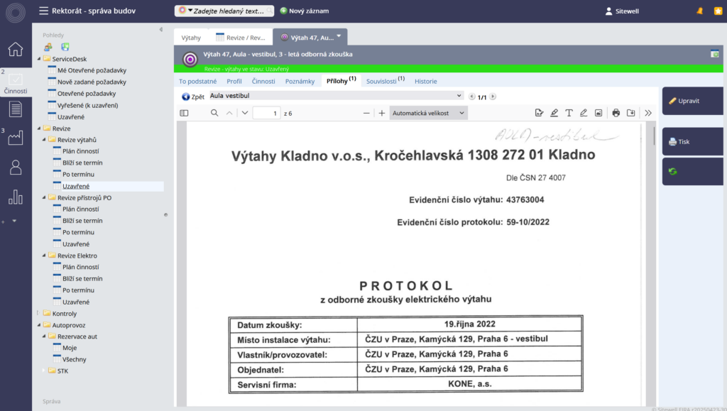 Softwarte pro řízení revizí - evidence revizních zpráv