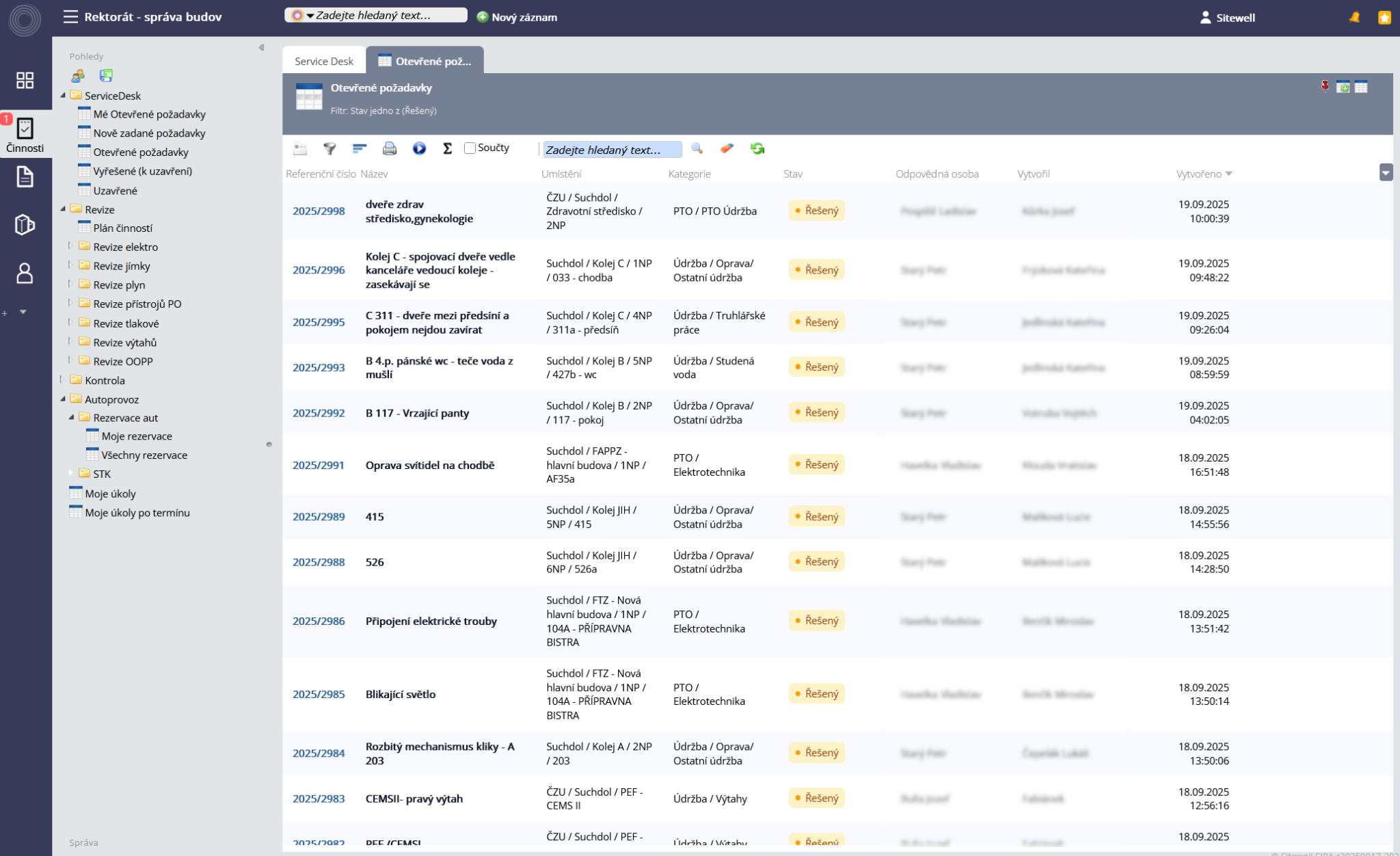 ServiceDesk - Otevřené požadavky