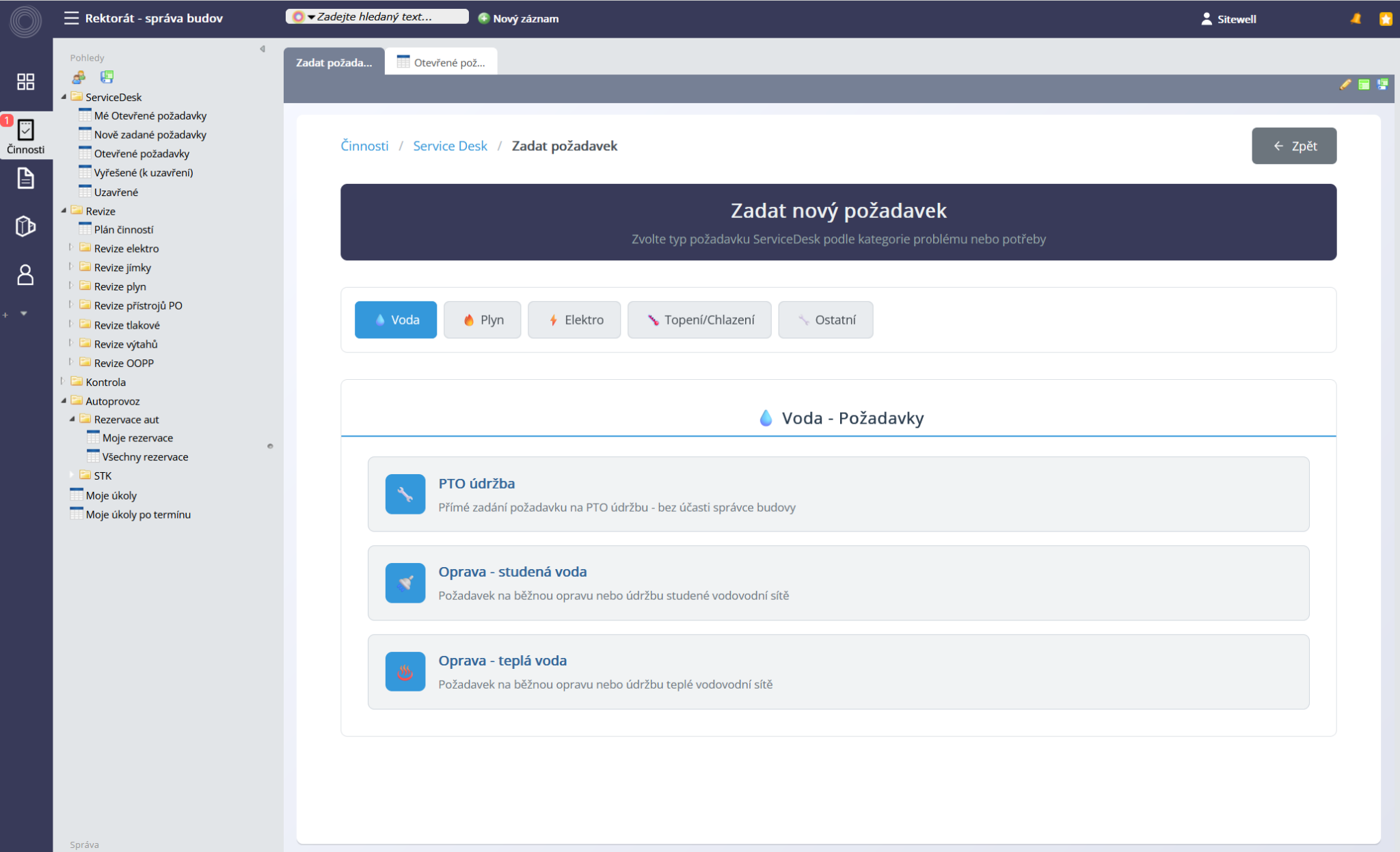 ServiceDesk - Zadání požadavku